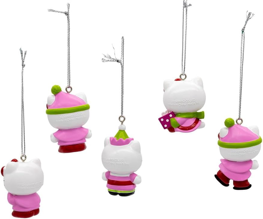 New Kurt Adler 5-Piece Set of Hello Kitty Miniature Christmas Ornaments