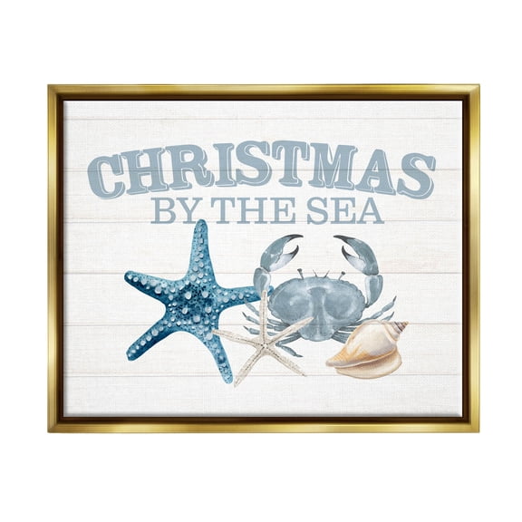 Stupell Industries Christmas By The Sea Nautical Graphic Art Metallic Gold Floating Framed Canvas Print Wall Art, Design by Kim Allen