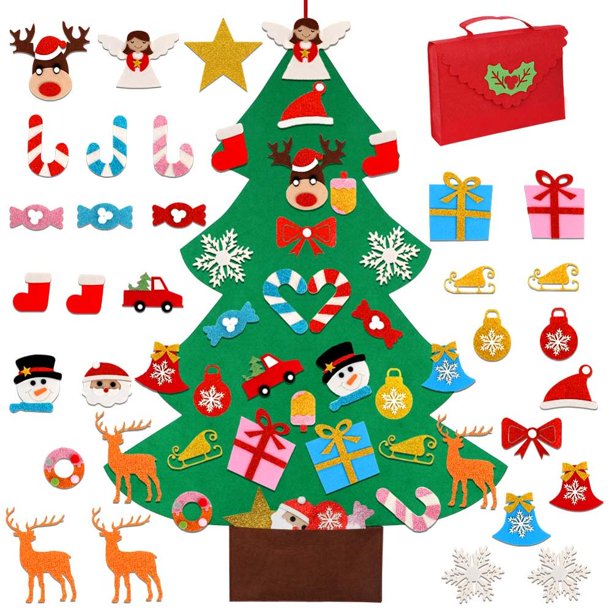 OurWarm Upgraded DIY Felt Toddler Christmas Tree 2020 New Year Gift Educational Toys Hanging Pendant Christmas Party Supplies