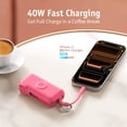 thumbnail image 5 of RORRY Flow 10000mAh Portable Charger with Built-in USB-C Cable & Foldable Wall Plug, 40W Fast Charging Power Bank Compatible for iPhone 17/16/15, Apple Watch, iPad, MacBook, Android, Berry pink, 5 of 9