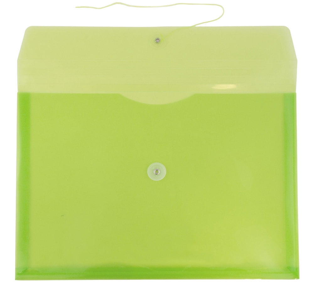 JAM Paper Plastic Envelopes with Button & String Tie Closure, Letter Booklet, 9 3/4 x 13, Lime Green, 3/Pack