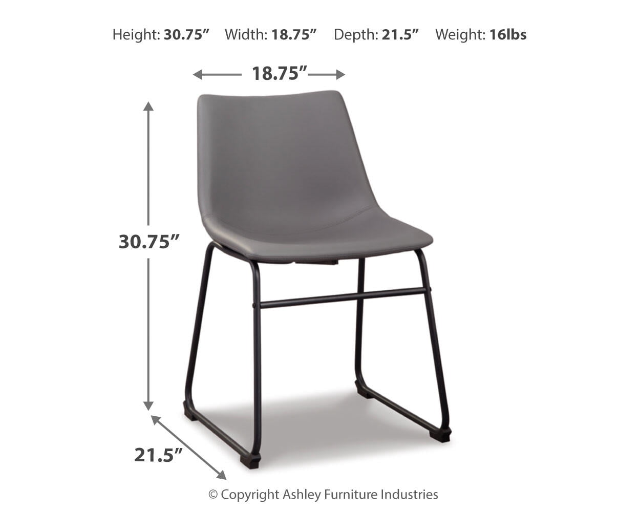 Signature Design by Ashley Centiar Urban Industrial Faux Leather Bucket Dining Chair, Set of 2, Gray