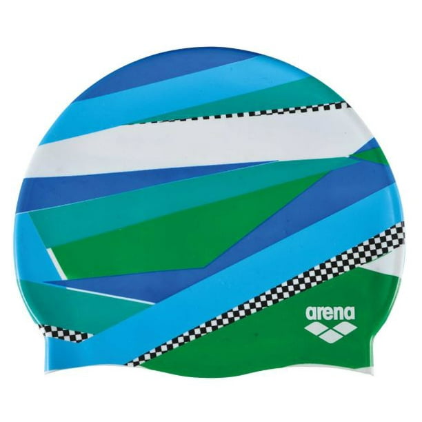 Arena Print 2 Silicone Swim Cap in Stripes Green, One Size Fits All