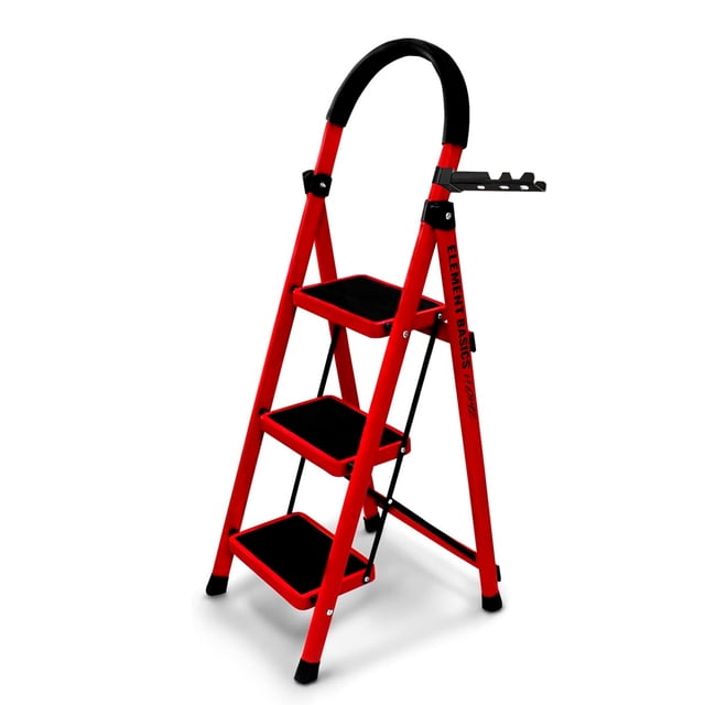 Escalera De Acero Tubular Tipo Tijera Plegable 3 Escalones Rojo