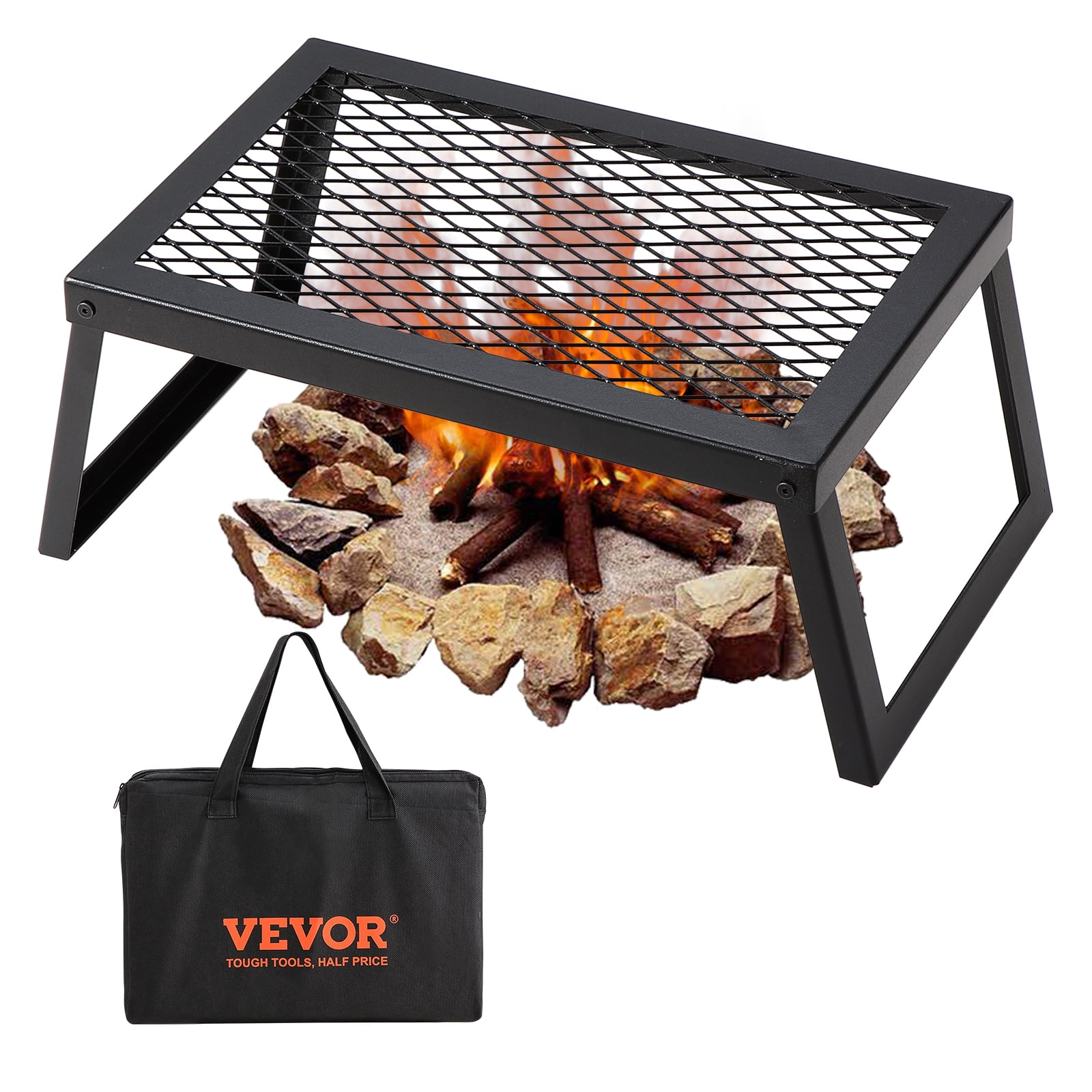 Vevor Folding Campfire Grill, Heavy Duty Steel Mesh Grate, 18" Portable Camping Grates Over Fire Pit, Camp Fire Cooking Equipment With Legs Carrying B