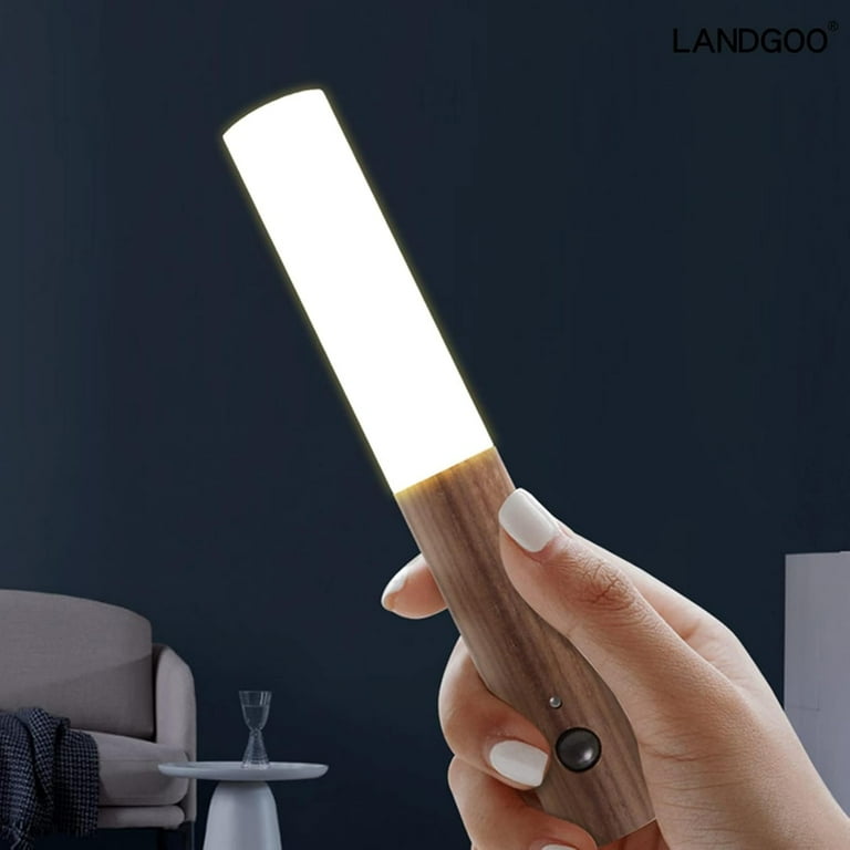 Landgoo Motion Sensor Night Lights Magnet Body Sensor Hallway Night Lights Rechargeable Led Light Portable Stairway Wooden Wall Sconce Battery Powered Cabinet Lights(White Ash Wood