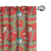 Ambesonne Car Race Track Curtains, Gas Station, Pair of 28"x95", Multicolor
