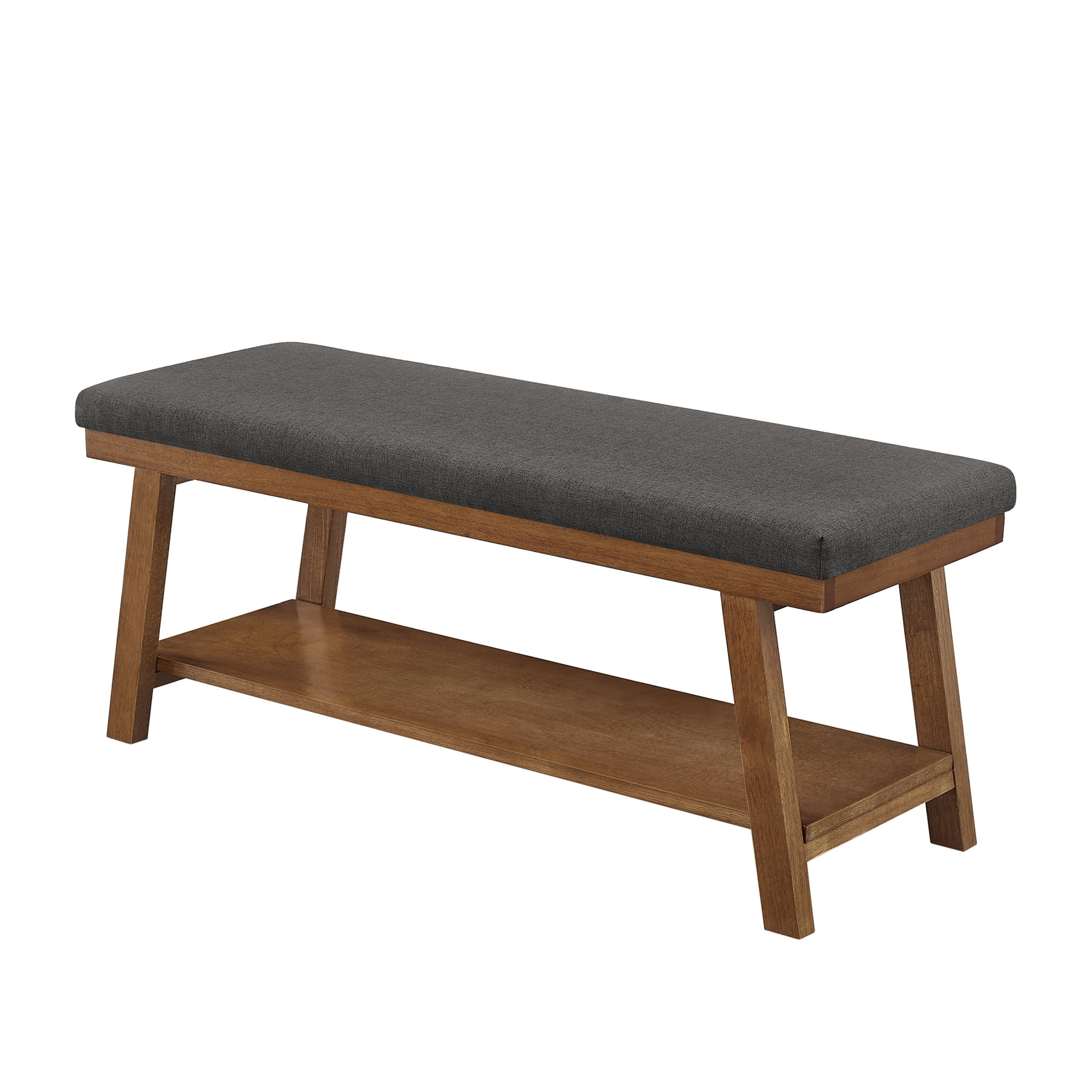 Leumius Upholstered Bench with Storage Shelf,Modern Linen Fabric with Cushioned Seat for Bedroom, Entryway, Living Room,350 lbs Capacity,Dark Gray