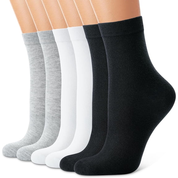 6 Pairs Crew Socks for Women Soft Cotton Bootie Socks Moisture-wicking Casual Socks Non Slip Above Ankle