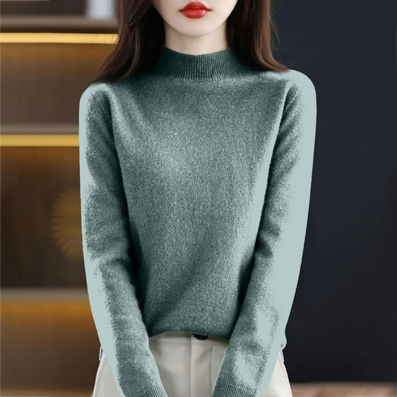 Sweaters for Women Long Sleeve Trendy Jumper Knitted Pullover Soft Warm Sweater Tops Mint Green S