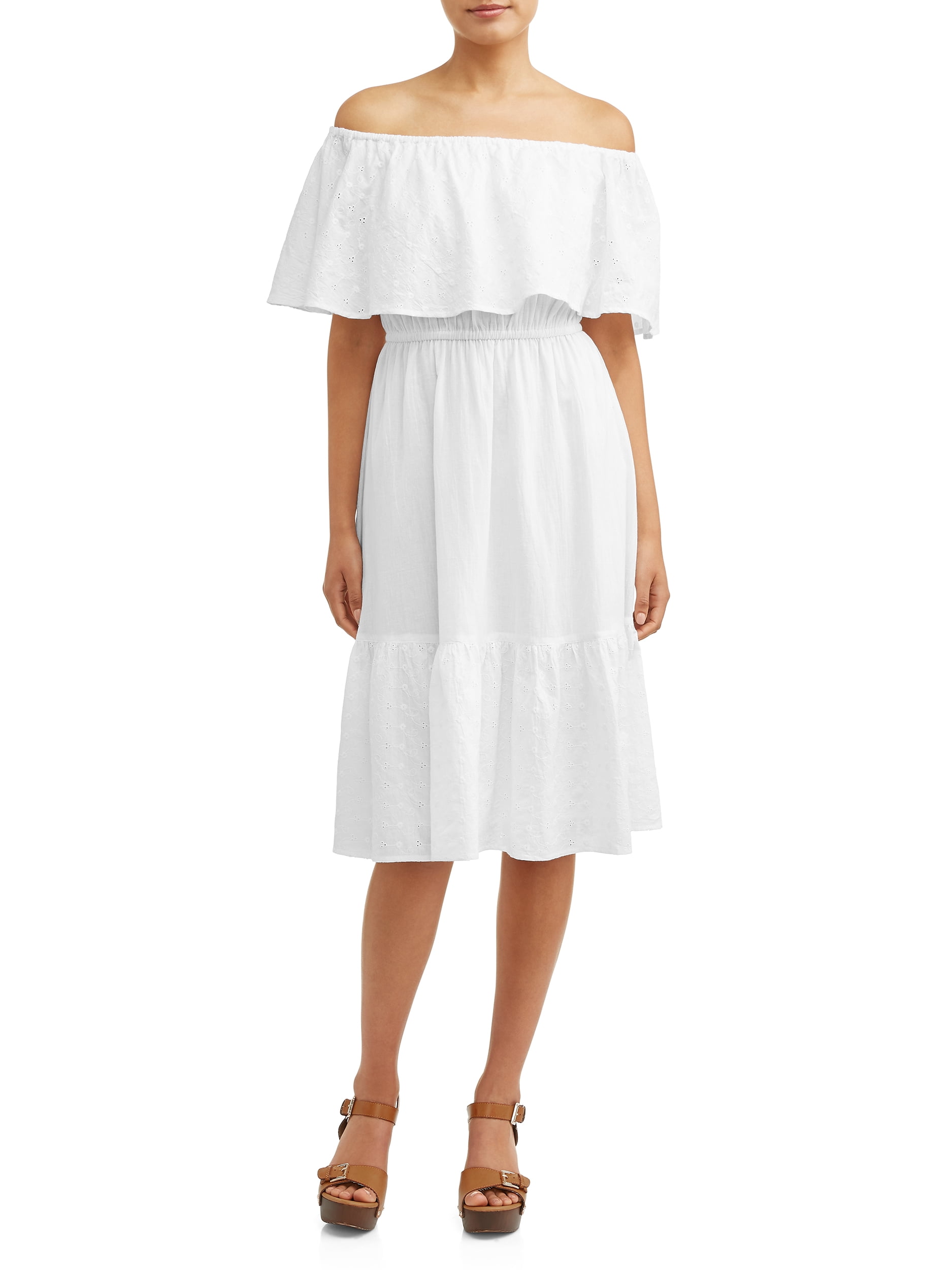 eyelet off the shoulder midi dress Eyelet Off-The-Shoulder Midi Dress