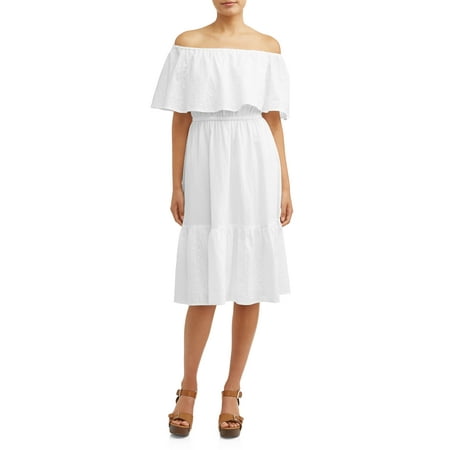 Embroidered Eyelet Gown - Eyelet Embroidered Off-the-Shoulder Midi Dress Women's