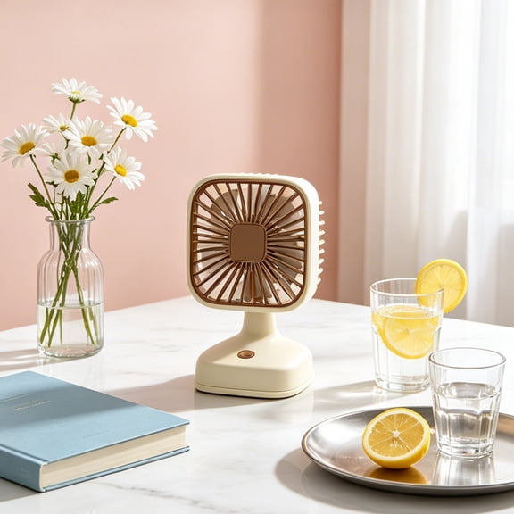AuroraX Beige Desk Fans Personal Cooling USB Charging Mini Cooler Adjustable Speeds Strong Airflow Lightweight Quiet Office Table Fan