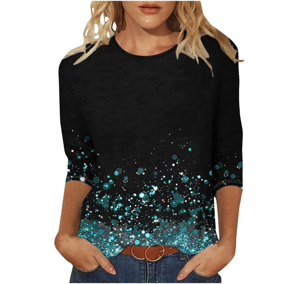 Edvintorg Plus Size Clothes for Women Dressy Casual 3/4 Length Sleeve Tops Printed Summer Shirt 2026 Women's Clothing Multicolor XXL