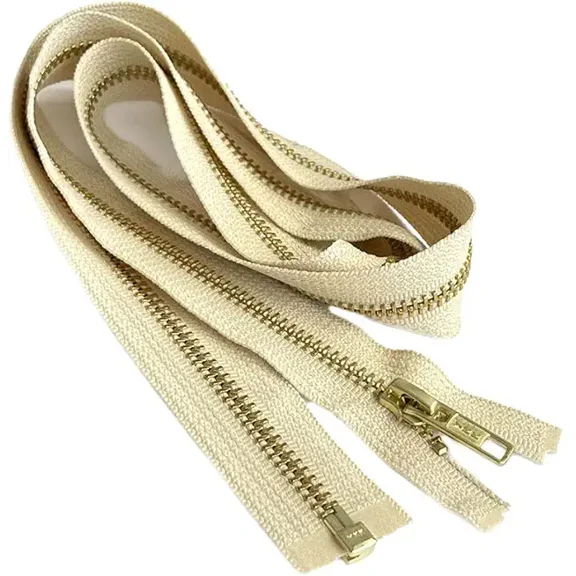 #5 Brass YKK Medium Weight Jacket Separating Zipper - Color: Light Tan #551 - Made in The United States (1 Zipper Per Pack) (26" Inches)