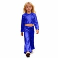 thumbnail image 2 of LYHaoo Girls Glitter Sequin Party Performance Outfit Two Piece With Round Sequins And Flared Pants For And Stage Shows Girls Outfit Sets Sizes 170(Blue), 2 of 6