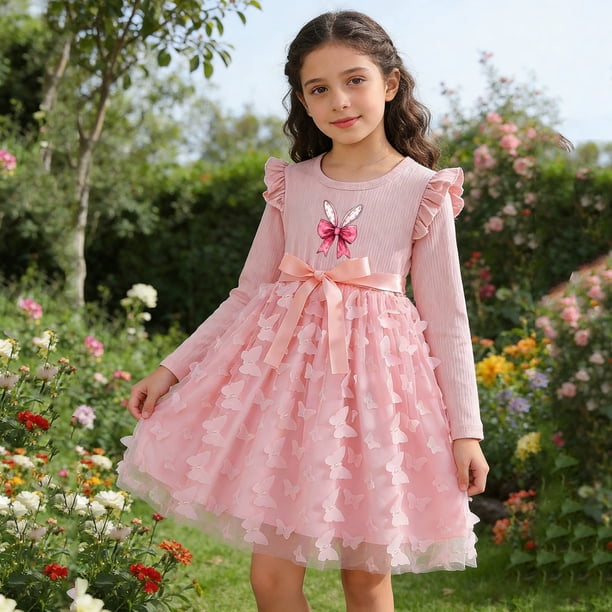 long sleeve easter dresses girls Kids Bunny Embroidered Easter Dress, Girls Toddler Baby Girl Easter Dress Outfit Long Sleeve, Bunny Embroidered Kids Dress