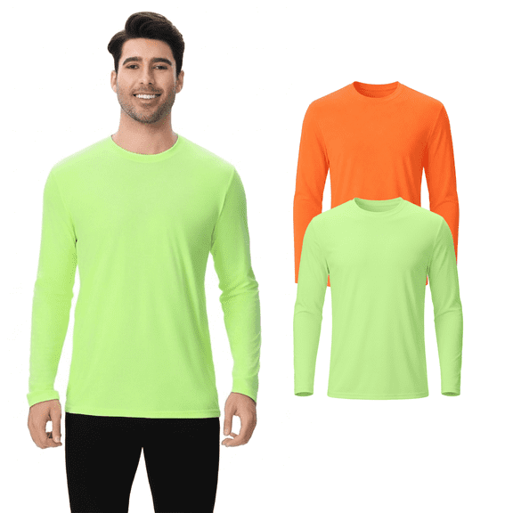 Zfeel Men's Hi Vis Safety Neon Green Neon Orange Long Sleeve Poly Shirt Moisture Wicking, 2 Pack, S