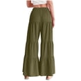 thumbnail image 6 of Laqbezok Women's High Waist Tiered Ruffle Wide Leg Pants, Smocked Elastic Waist Palazzo Trousers, Casual Flowy Pleated Summer Beach Swing Pants Boho Vacation Wear, 6 of 9