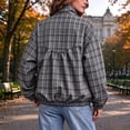 thumbnail image 4 of Xdegoge Bomber Jackets for Women Fall Plaid Stand Collar Long Sleeve Zip Up Outerwear Fall Winter Lightweight Casual Vintage Streetwear Coats Gray XXL, 4 of 8