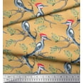 thumbnail image 3 of Soimoi Orange Cotton Voile Fabric Leaves & Woodpecker Bird Printed Craft Fabric by the Yard 42 Inch Wide, 3 of 3