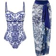 thumbnail image 1 of Traje de baño de mujer de cintura alta de una pieza bikini falda larga conjunto push up barriga control monokini sexy traje de baño, 1 of 4