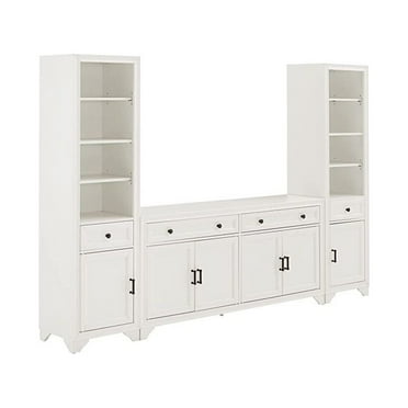 HomeStock Farmhouse Fresh 3Pc Entertainment Set Distressed White - Sideboard & 2 Bookcases