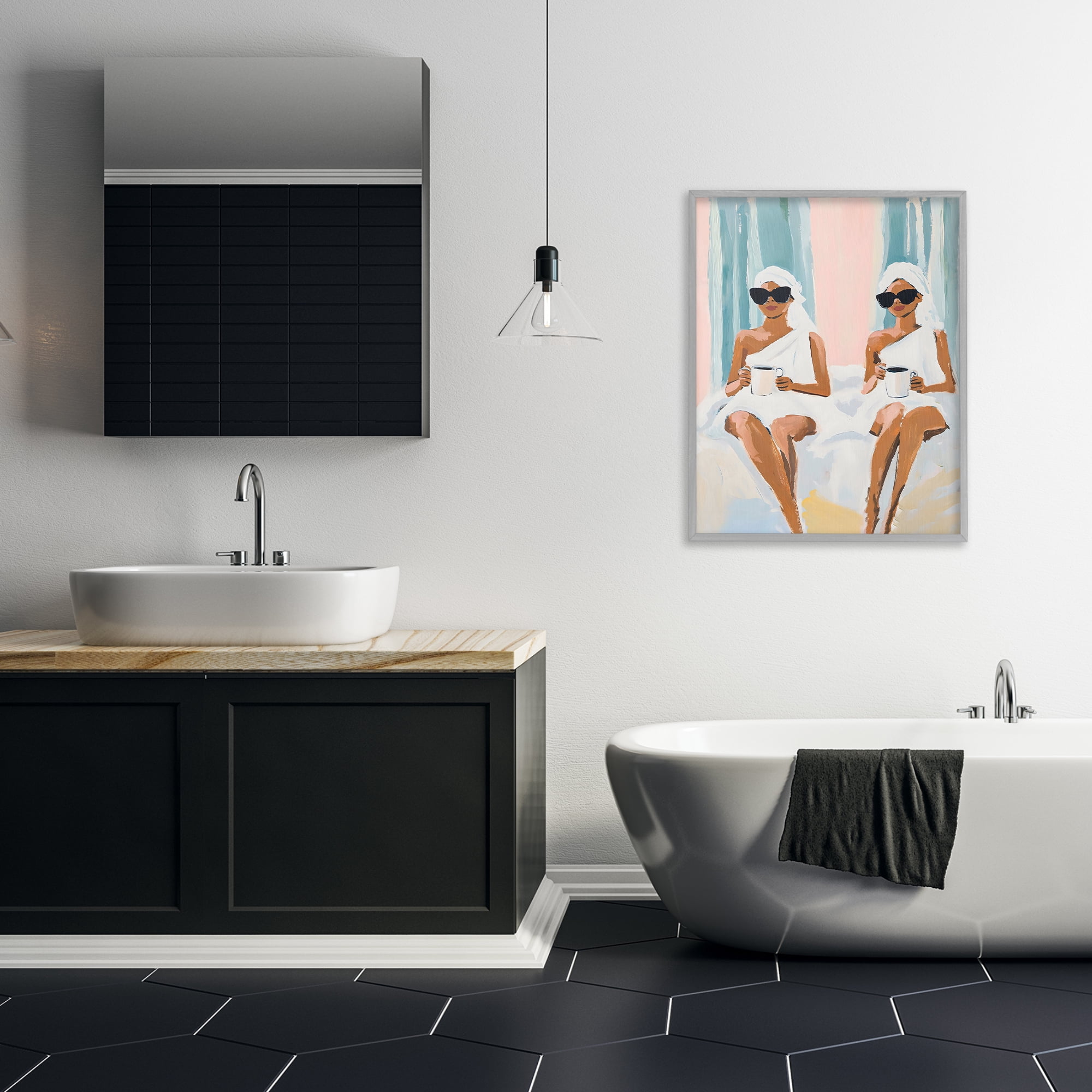 Stupell Industries Girls Spa Day with Coffee Gray Framed Giclee Art, design by The Prints Vibe