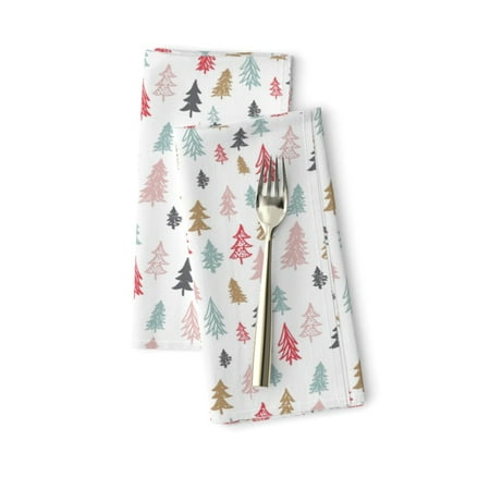 Christmas Tree Trees Pastel Colored Cotton Dinner Napkins by Roostery Set of