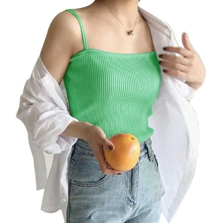 

Women s Crop Tops Ribbed Knit Top Spaghetti Strap Camisole Vest Ladies Tanks
