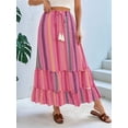 thumbnail image 6 of Women'S Color Block Skirt Elastic Waist Bohemian Patchwork Midi Skirt Casual Summer Maxi Rose Red XL, 6 of 9