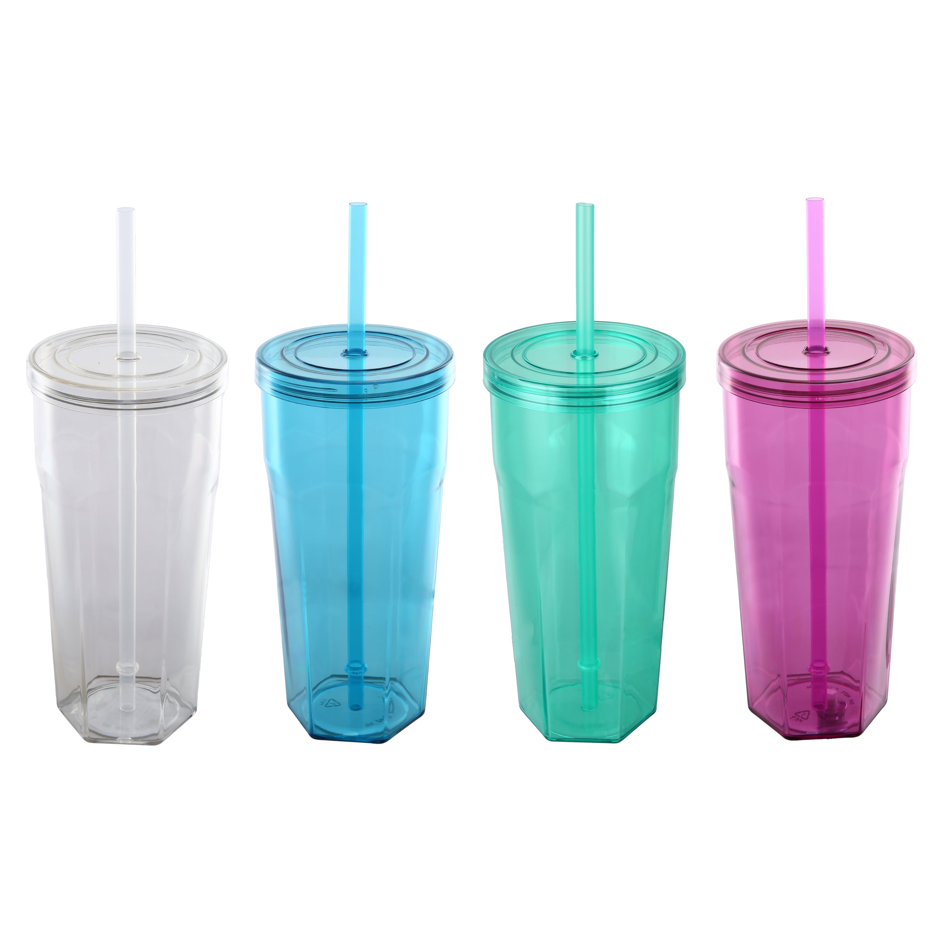 Mainstays 20oz Plastic Tumbler with Screw on Lid and Straw Clear