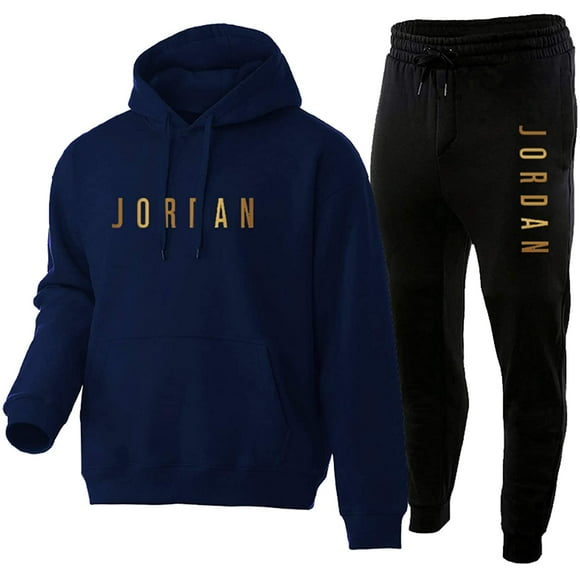 Men's Tracksuits Full, Jordan Jersey Hoodies and Sweat Pants 2 Piece，Classic Comfy Vintage Sweatshirt Long Sleeve Tops and Bottom for Home Gym Black-M