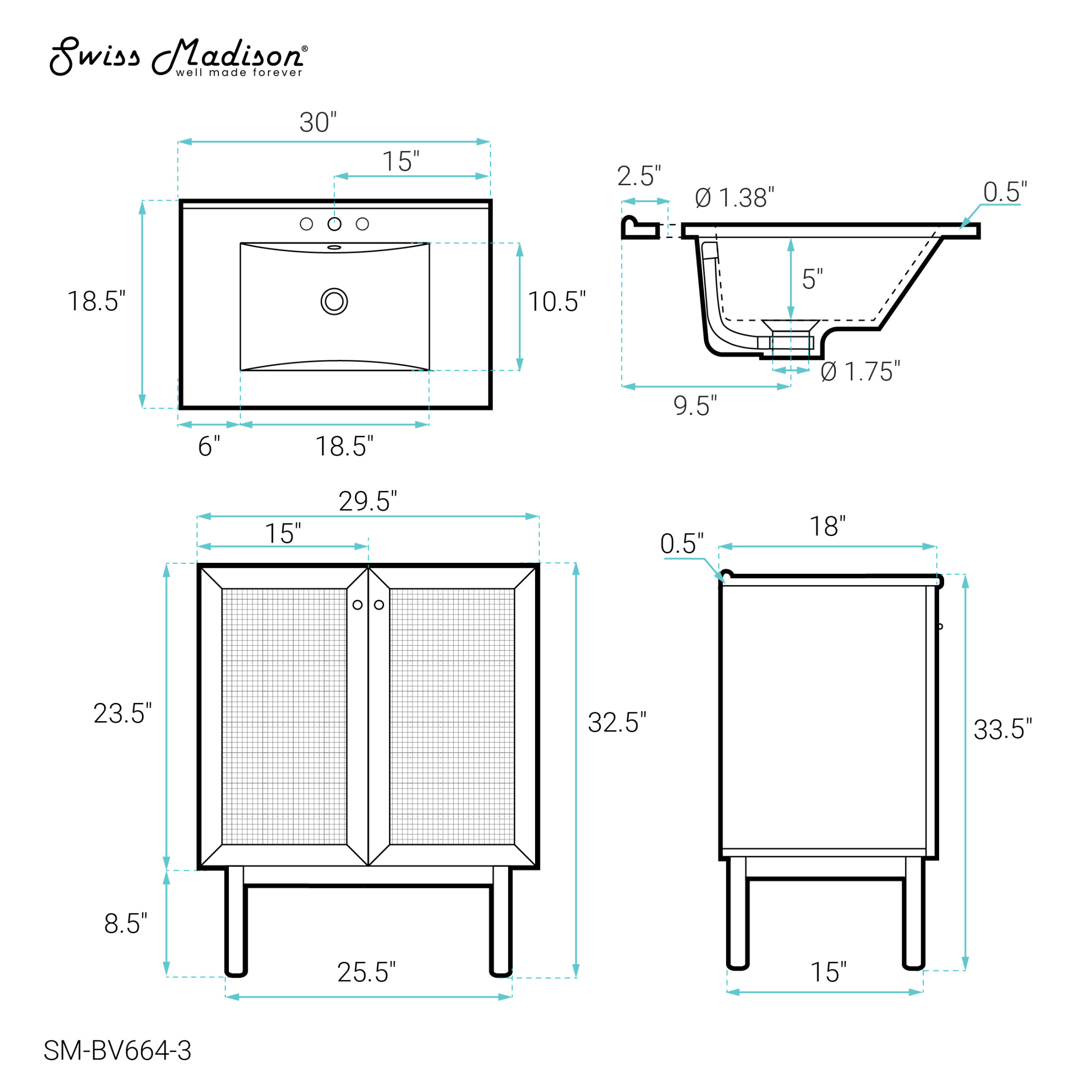 Classe 30" Freestanding Bathroom Vanity in Golden Oak with 3-Hole Widespread Sink Top