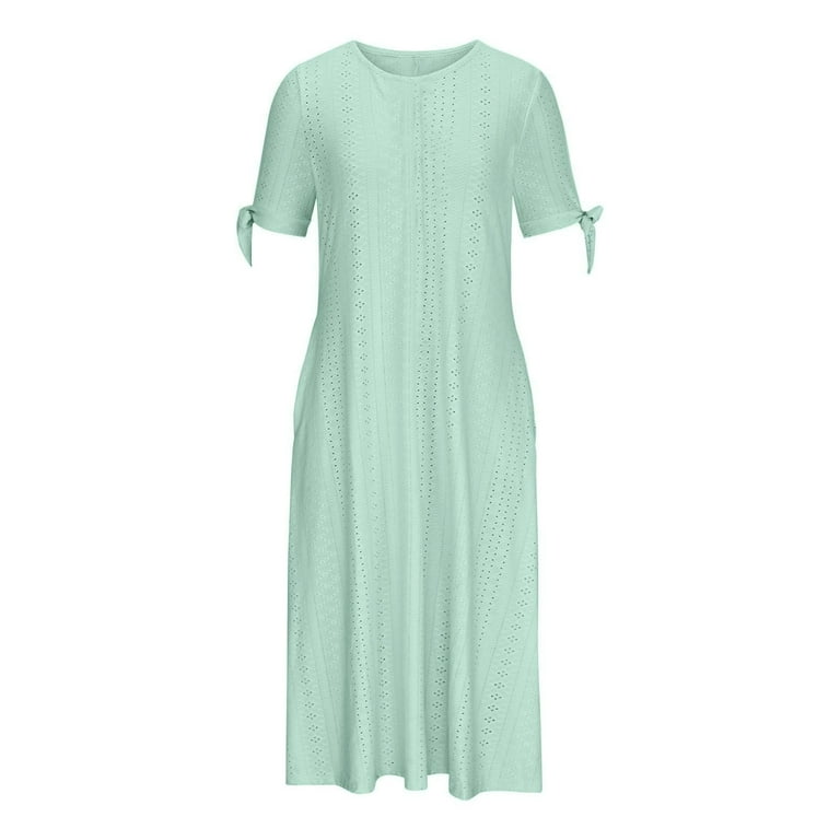Moxiu Womens Eyelet Casual Summer Dress Crewneck Boho Embroidery Maxi  Dresses Pleated Long Dress Vacation Dresses 2025 Mint Green,S - Walmart.com