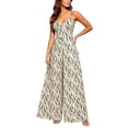 thumbnail image 2 of Vynhevius Women's Striped Print Cami Jumpsuit V Neck High Waist Wide Leg Pockets One Piece, 2 of 7