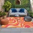thumbnail image 2 of Pink Abstract Outdoor Rug for Patio/Deck/Porch, Non-Slip Large Area Rug 5 x 7 Ft, Modern Geometric Distortion Texture Fluid Art Indoor Outdoor Rugs Washable Area Rugs, Camping Rug Carpet Runner, 2 of 8