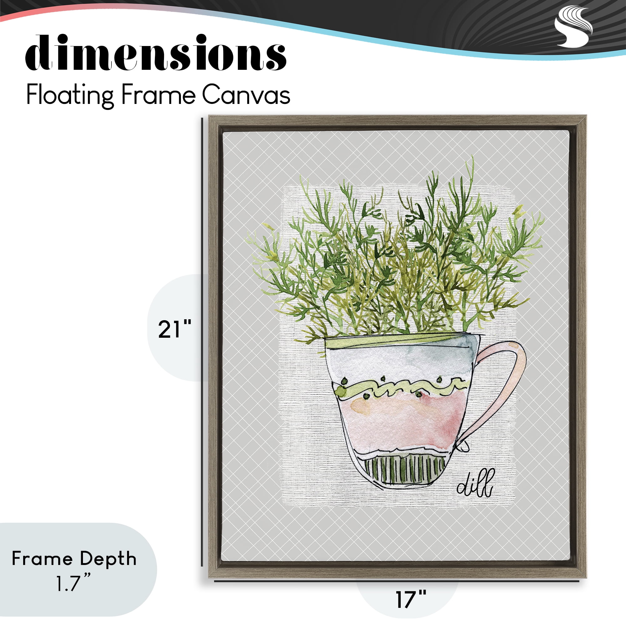 Stupell Industries Dill Herb Mug Brown Framed Floater Canvas Wall Art, design by Livi Finn
