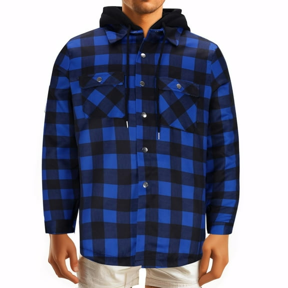 Aimik Hanes Up to 65% off clearance Men's Warm Sherpa Flannel Shirt Jacket Heavy Fleece Lined Plaid Button Up Jackets-Blue M
