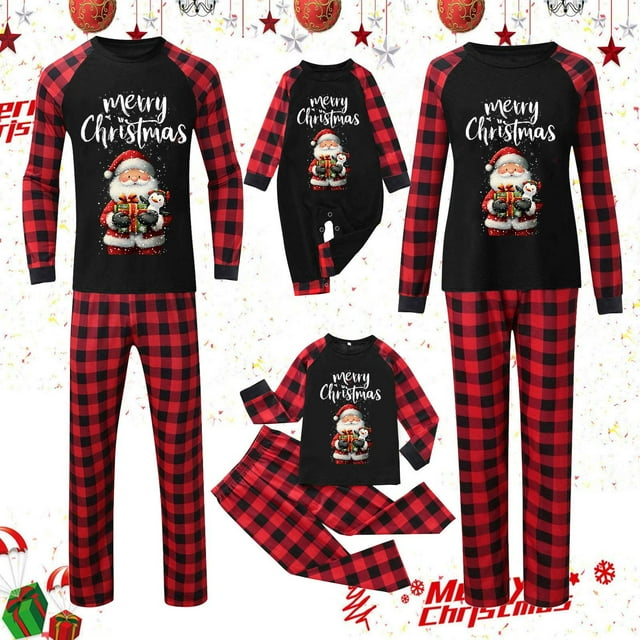 Curenmufel Pyjamas de Noël pour la Famille Pyjamas de Noël pour la Famille Pyjama des Fêtes de Noël Ensemble de Pyjamas Assortis pour la Famille Tenue de Nuit Noël (Rouge,P)