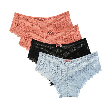 Seamless Panties for Women Lace Thongs for Women  Seamless Ladies Thong Briefs Underwear Lace Panties Plus Size Underpant Lace Thongs for Women 4 Pack Womens Trendy Underwear Blue M