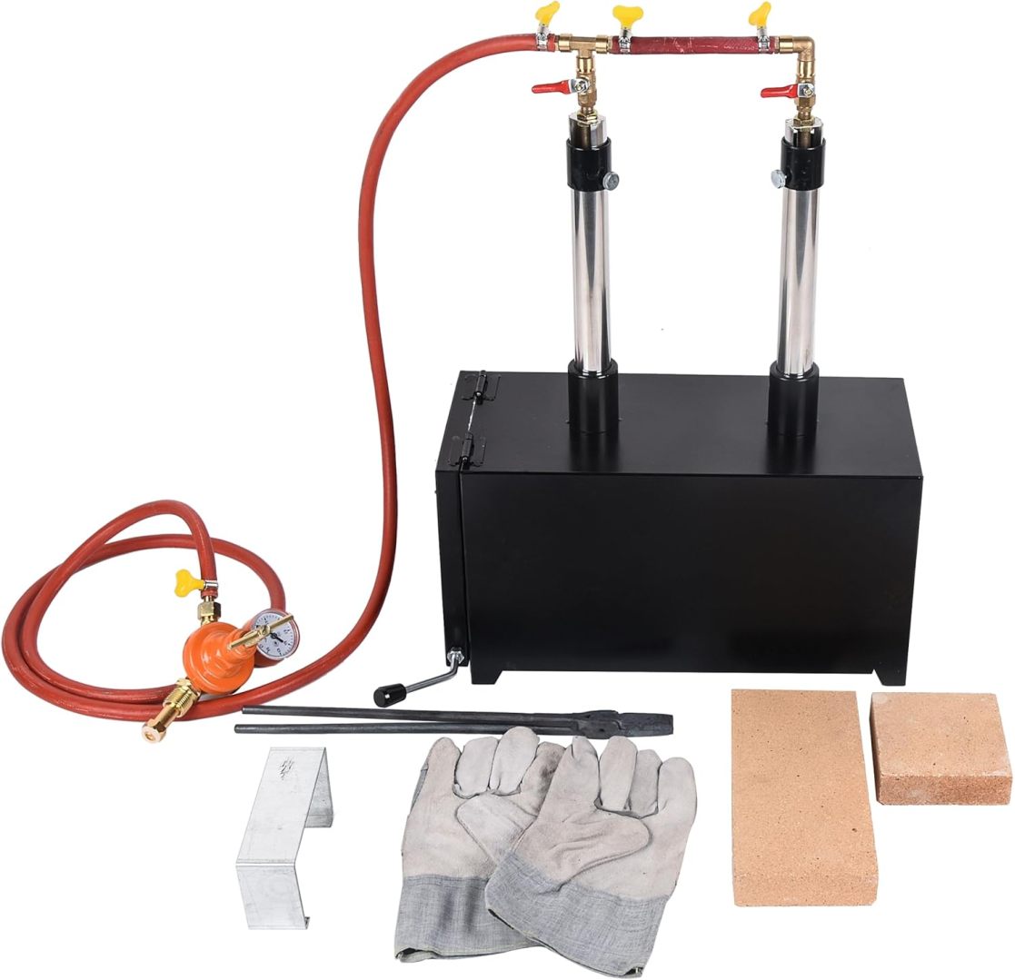 Two Burners Portable Propane Gas Forge with One Door, Dual Burners 2300F /1300  Large Capacity Square Forging Furnace for Blacksmithing Farrier Making Forging Tools and Equipments