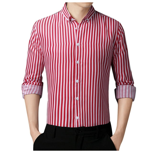 Wyzesi Chemise Rayée Manches Longues Hommes Mode Décontractée Simplicité Coréenne Slim Rayée Col à Revers Chemise d'Été Tendance Crop