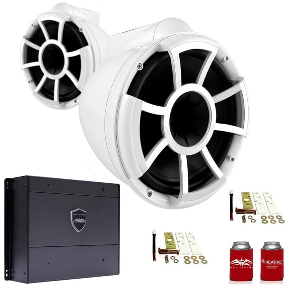 Wet Sounds REV10W-X 10" White Tower Speakers with X-Mounts & SYN-DX4 800 Watt Amplifier