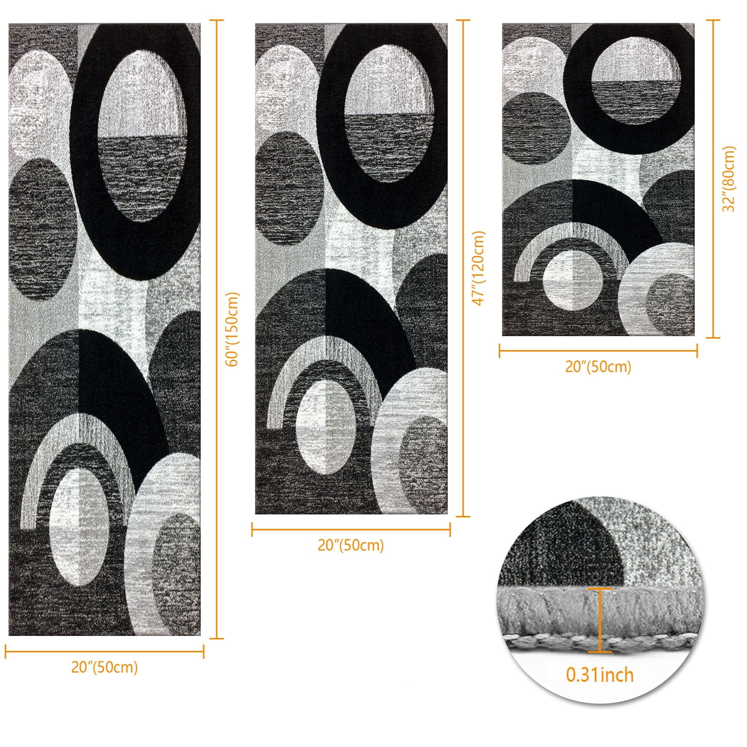 Three-Piece Kitchen Rug Set, Abstract Pattern Kitchen Hallway Rug, Soft And Comfortable, Suitable for Sinks, Floors, Entrances, Hallways, Bathrooms