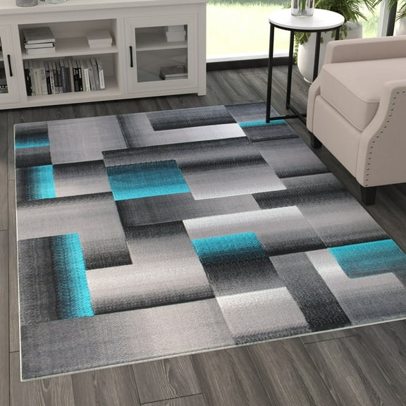 Masada Rugs Modern Contemporary Area Rug, Turquoise Grey Black (5 Feet X 7 Feet)