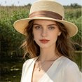 thumbnail image 5 of Fewfanhot Women Wide Brim Straw Boater Hat UPF Sun Protection Foldable Beach Fedora with Rhinestone Buckle Ribbon, 5 of 9