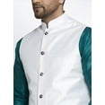 thumbnail image 2 of eloria Men's Traditional Teal Green Solid Silk Blend Kurta with Pyjama And Nehru Jacket, 2 of 7