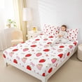 thumbnail image 4 of Homewish Red Pink Strawberry Bed Sheets for Girls, Kawaii Cartoon Bowknot King Sheets, Love Heart Bowknot Sheet Set, Luxury Bedroom Decor, 4 Pieces, 4 of 7