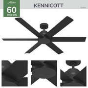 Hunter 60 inch Kennicott ENERGY STAR® Matte Black Damp Rated Ceiling Fan and Handheld Remote